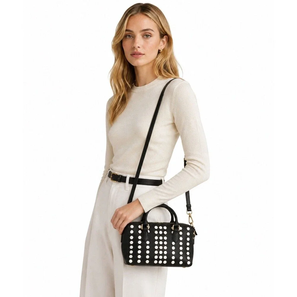 Tory Burch Robinson Lily Satchel Crossbody Bag Black & Beige Saffiano Leather
